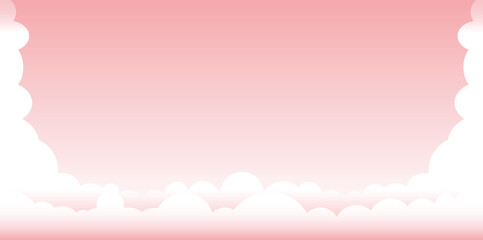 Clouds wide border on pink background. Panorama for banner, template