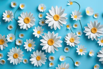 Serene Sea of Daisies: Fondant Florals Adrift on a Calming Azure Canvas. Generative AI