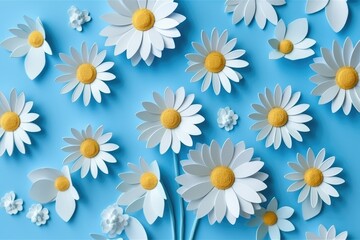 Serene Sea of Daisies: Fondant Florals Adrift on a Calming Azure Canvas. Generative AI