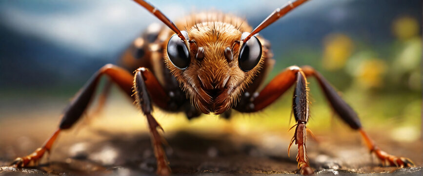 A Close-up Portrait Of A Ant, Captured With A Shallow Depth Of Field To Emphasize Its Rugged, Textured Fur