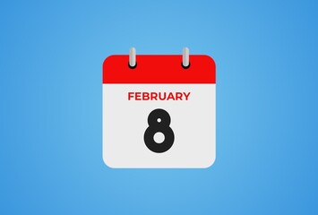 08 February 2024 calendar icon on blue background. Illustration design. 