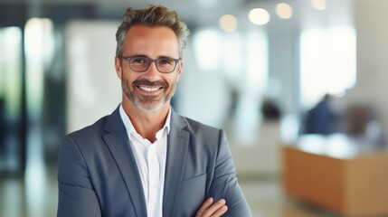 Fototapeta premium portrait of smiling and friendly looking middle aged attractive businessman