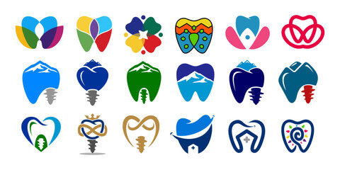 Vector set of flat Minimalist Dental , dentist. Element, emblem, symbol, logo Design.