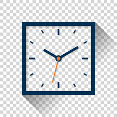 Square clock icon in flat style, timer on transparent background. Business watch. Vector design element for you project