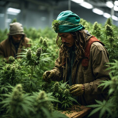 Workers collecting marijuana . Generative Ai