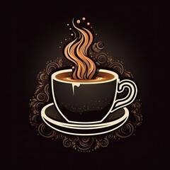 Obraz premium Coffee cafe logo concept design illustration in brown and black colors. Premium cafe logo. Tea logo. Coffee or tea cup icon. Symbol of fragrance. Hot espresso drink cup sign. Cappuccino emblem.