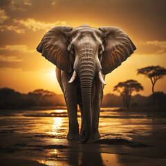 Fototapeta na wymiar Frontal photograph of an elephant facing the camera .Generative Ai