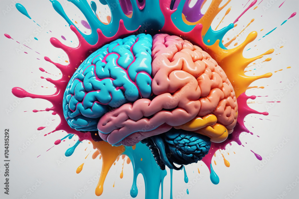 Aufkleber Liquid Color design background fly out of mind explosion - as a fantasy. colorful brain splash Brainstorm and inspire concept