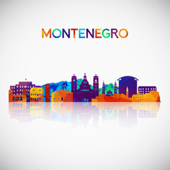 Montenegro skyline silhouette in colorful geometric style. Symbol for your design. Vector illustration. - obrazy, fototapety, plakaty