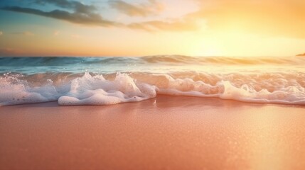 Sunny Beach Escape: Serene Summer Holiday Concept with Blurred Sunlight, Tropical Seascape, and Vibrant Nature