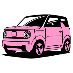 cute family car in pink vector art