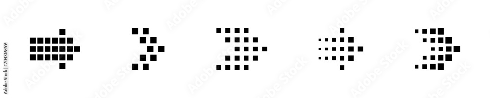 Aufkleber set with dotted black arrows. direction arrow. pixel dotted pointer. vector 10 eps.