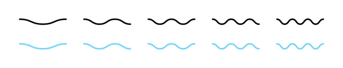 Set of water waves vector icons. Sea or ocean black and blue waves. Vector 10 Eps.