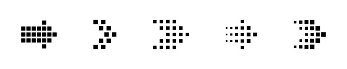 Set with dotted black arrows. Direction arrow. Pixel dotted pointer. Vector 10 Eps.