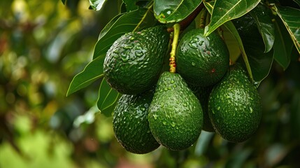 green Hass Avocados fruit hanging in the tree - obrazy, fototapety, plakaty
