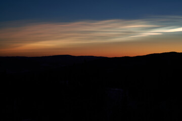 Pearl clouds on the evening sky above Krøderen Lake, Norway