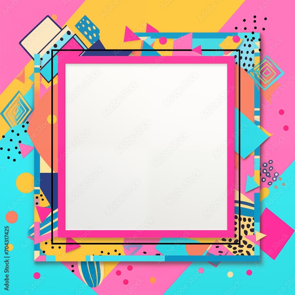 Poster frame mockup with copy space for text. create an artistic collage with a memphis style on a warm bro