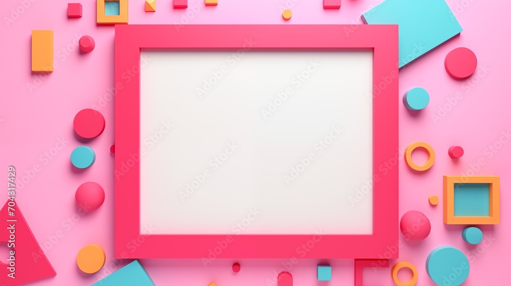 Poster frame mockup with copy space for text. create an artistic collage with a memphis style on a warm bro