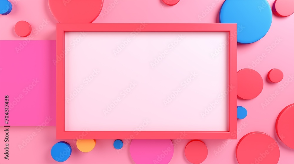Poster frame mockup with copy space for text. create an artistic collage with a memphis style on a warm bro