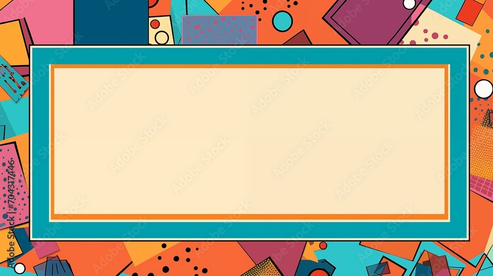 Poster frame mockup with copy space for text. create an artistic collage with a memphis style on a colorful