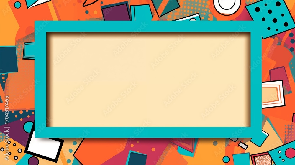 Poster frame mockup with copy space for text. create an artistic collage with a memphis style on a colorful