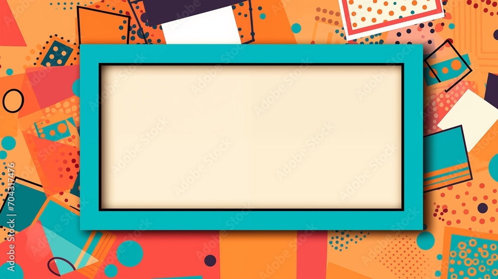 Poster frame mockup with copy space for text. create an artistic collage with a memphis style on a colorful