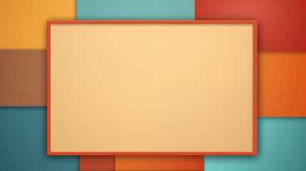 Frame mockup with copy space for text. Create an artistic collage with a retro style on a warm brown, red, blue abstract background. Illustration background. 