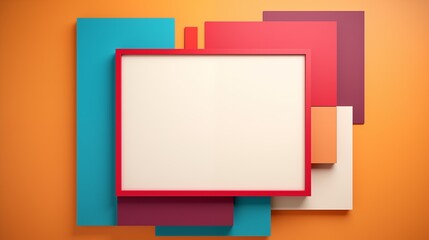 Frame mockup with copy space for text. Create an artistic collage with a retro style on a warm brown, red, blue abstract background. Illustration background. 