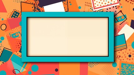 Frame mockup with copy space for text. Create an artistic collage with a Memphis style on a colorful abstract background. Illustration background. 