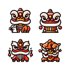 FOUR LION DANCE ILLUSTRATION PACK VECTOR