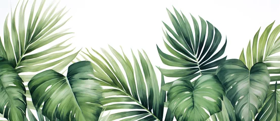 Stof per meter Tropical leaves border in watercolor style © Oksana