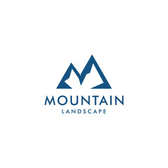 Mountain And Letter M Combined into One Concept, Vector Minimalist Logo Design