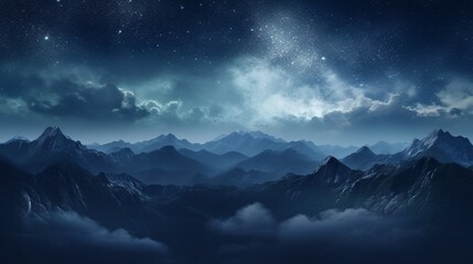 Milky way above the misty mountains at night