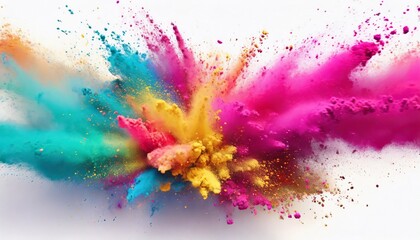 a vibrant banner featuring an explosion of colored powder isolated on a white background for a dynamic and visually striking HD background.