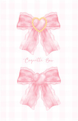 Cute coquette aesthetic pink bows in vintage ribbon style watercolor collection.
