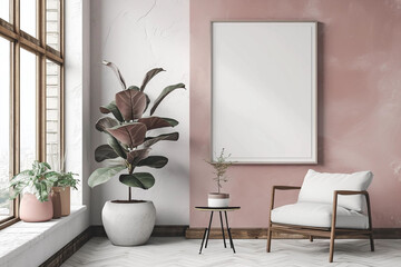 mockup blank frame art at modern living room