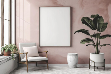 mockup blank frame art at modern living room