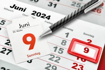 Deutscher Kalender Datum 9. Juni 2024  Sonntag