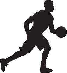 Fototapeta na wymiar Solid Black Silhouette Of A Basketball Player