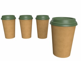 3D Illustration - Eco Friendly Coffee Cups - White Background