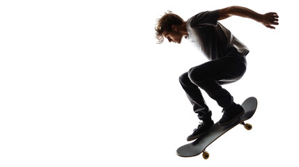 man skateboarding doing an ollie, on transparent background