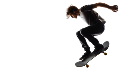 man skateboarding doing an ollie, on transparent background