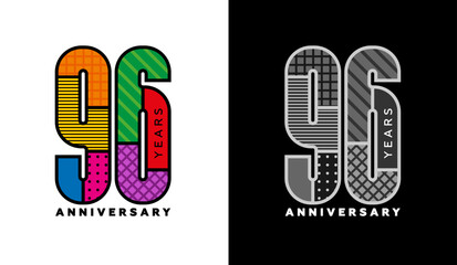 96th anniversary, ninety sixth year logo set, colorful logo for celebration, invitations, congratulations, web template, flyer and booklet, retro