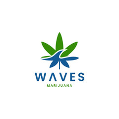 Wave And Cannabis Combined into One Concept, Vector Minimalist Logo Design