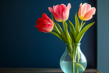 3 Tulips in a Vase, Against a Navy Wall