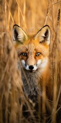 Red fox in a wheat field