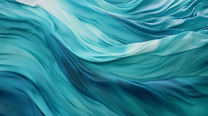 Silken Seas Abstract Ocean Waves Flowing Silk Fabric Textures in Blue and Green Background Wallpaper