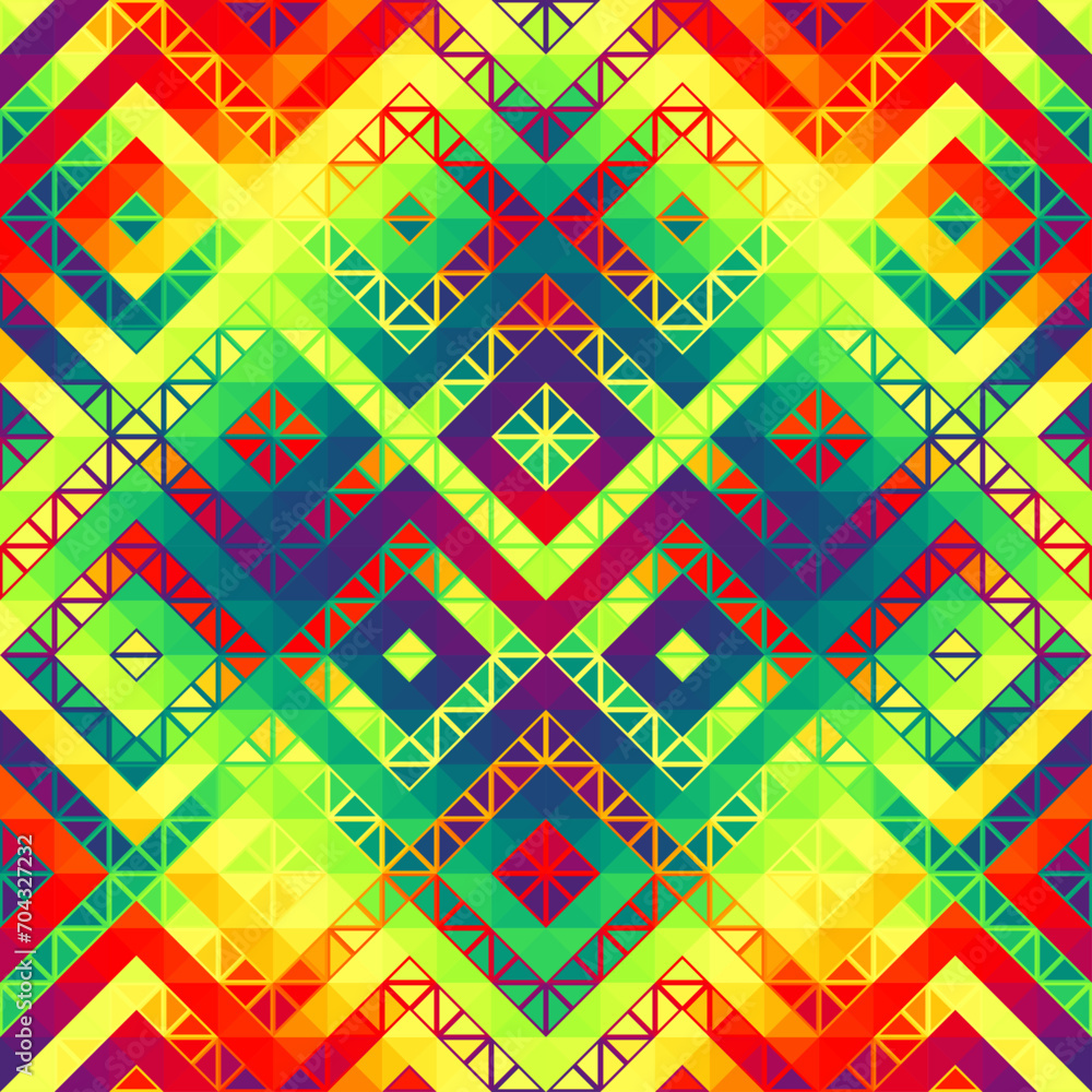 Poster colorful aztec fabric, wallpaper and home decor. abstract seamless tileable pattern. triangles aztec