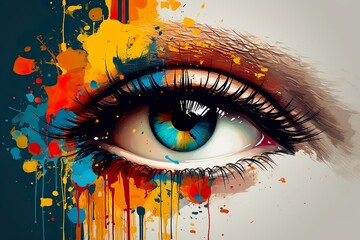Abstract eye portrait of young women elegance close up of eye having paint on it painted eye closeup