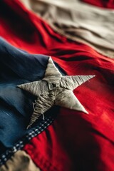 Fototapeta premium American flag close-up featuring a prominent star. Perfect for patriotic designs and national celebrations
